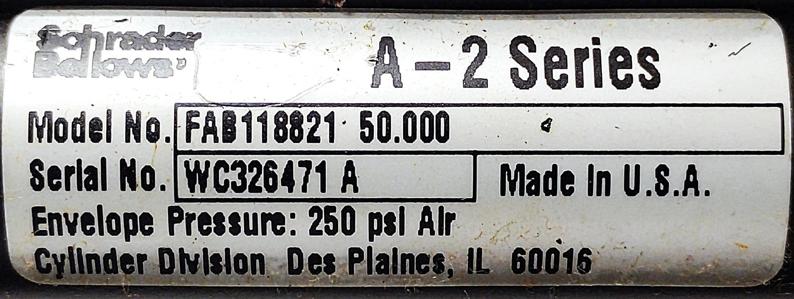 Schrader Bellows FAB118821-50.000 A-2 Series Pneumatic Cylinder