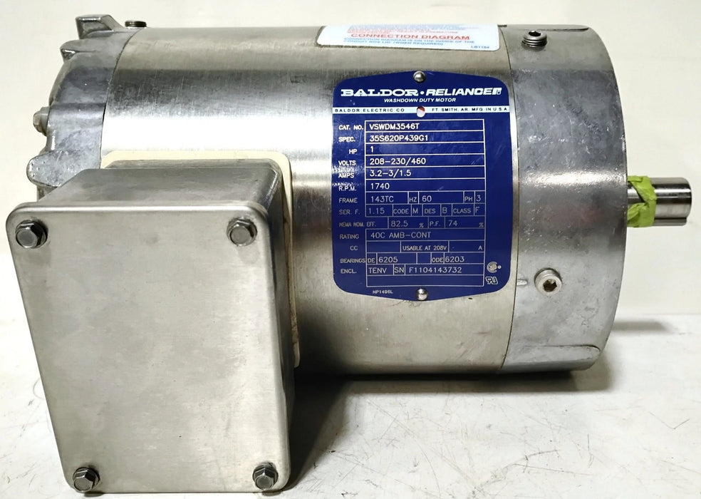 Baldor VSWDM3546T 230/460 V 1740 RPM 1 HP Paint Free Wash Down Motor