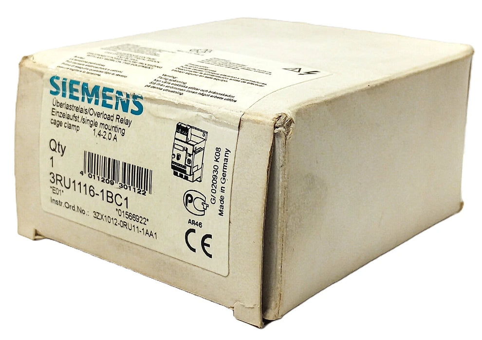 Siemens 3RU1116-1BC1 600 V AC 1.4-2.0 A Overload Protection Relay for Motors