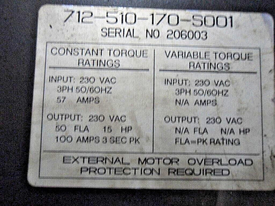 Baldor 712-510-170-S001 SWEODRIVE A/C Vector Drive