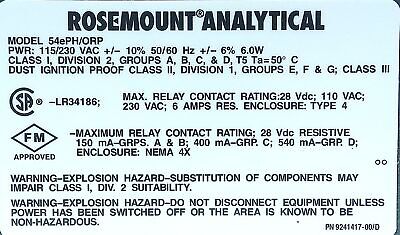 Rosemount 54EPH/ORP-01 115/230 V AC PH/ORP Analyzer