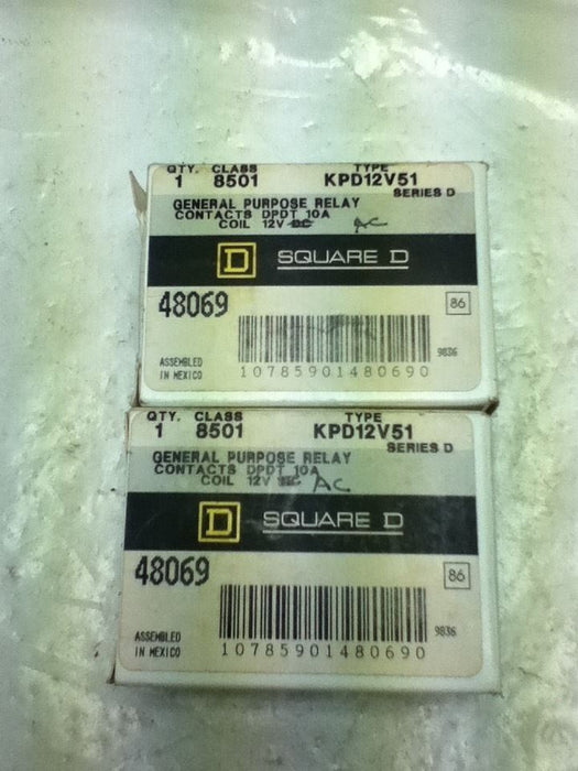 2 Square D 8501-KPD12V51 Relays