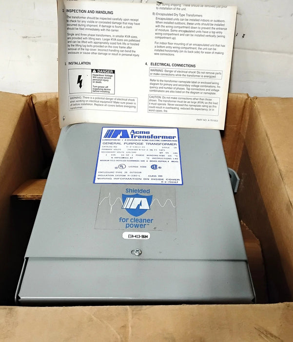 Acme T-2-53013-4S 240/480 120/240 V 3 kVA 1 PH Dry Type Distribution Transformer
