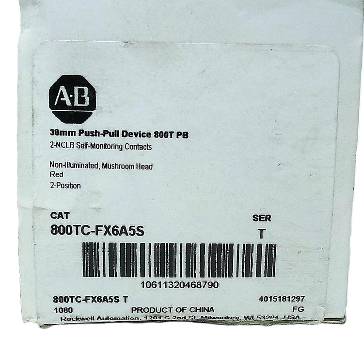 Allen-Bradley 800TC-FX6A5S 30 mm Red Mushroom Head Push/Pull Button