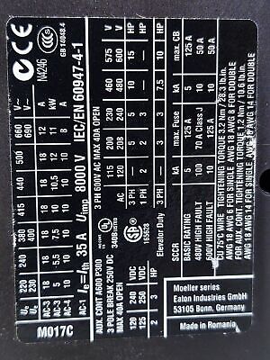 Eaton DILM17-10 XTCE018C10A 18A Non-Reversing Contactor with 110/120V Coil