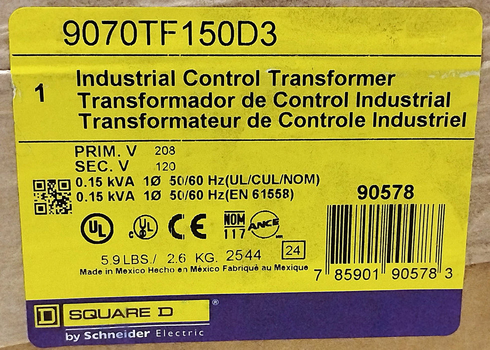 Square D 9070TF150D3 208 V AC to 120 V AC 150 VA Control Transformer