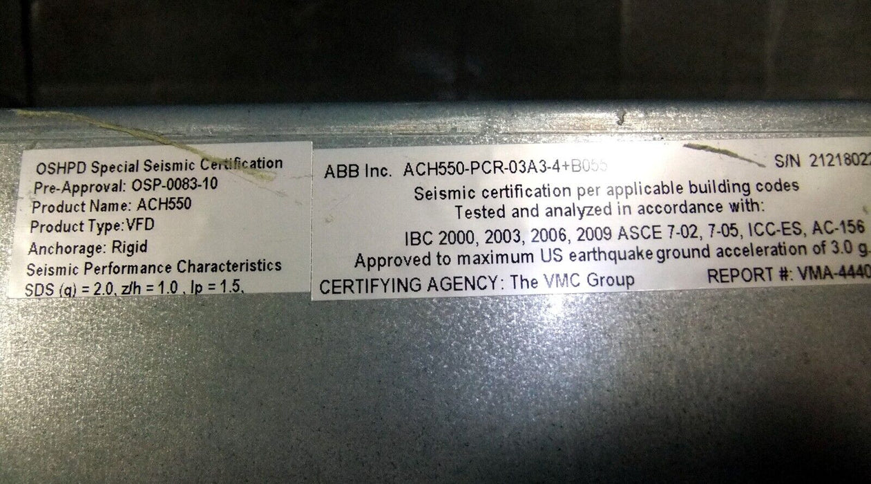 ABB AC DRIVE ACH550-PCR-03A3-4-B055 1.5 HP
