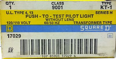 Square D 9001-KT1 Push-To-Test Pilot Light w/ 110/120 V AC Transformer