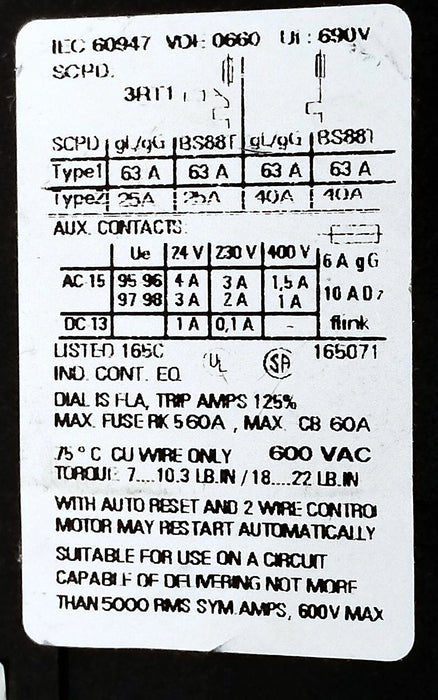 Siemens 3RU1126-4AB0 600 VAC 11-16 A 3-Pole Adjustable Overload Protection Relay