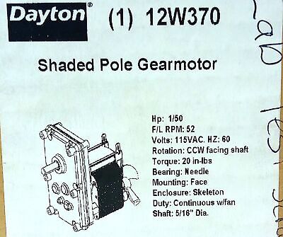 Dayton 12W370 115 V AC 1/50 HP 52 RPM Shaded Pole Gearmotor