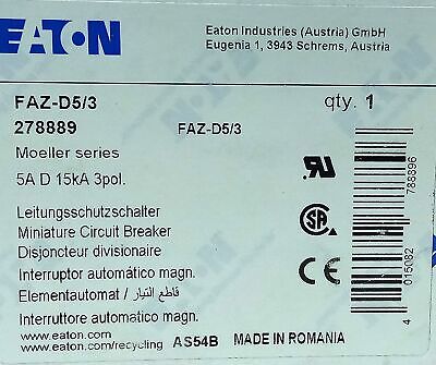 Eaton FAZ-D5/3 480/277 V AC 5 A 3 Pole Miniature Supplementary Protector