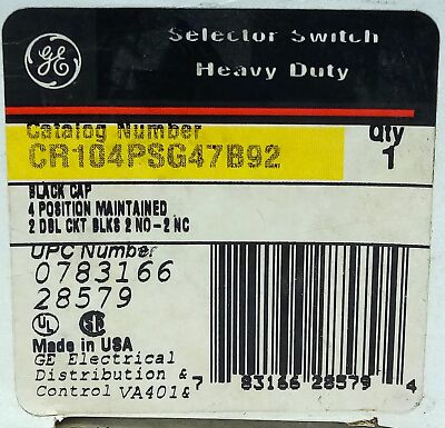 GE CR104PSG47B92 Selector Switch w/ 4 Maintained Positions