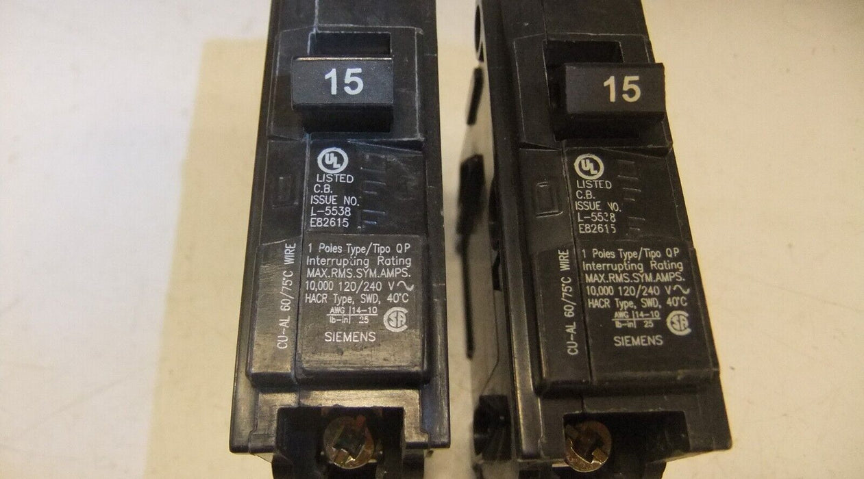 2 Siemens Circuit Breakers 15A Q115