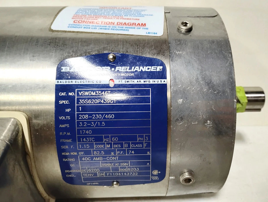 Baldor VSWDM3546T 230/460 V 1740 RPM 1 HP Paint Free Wash Down Motor
