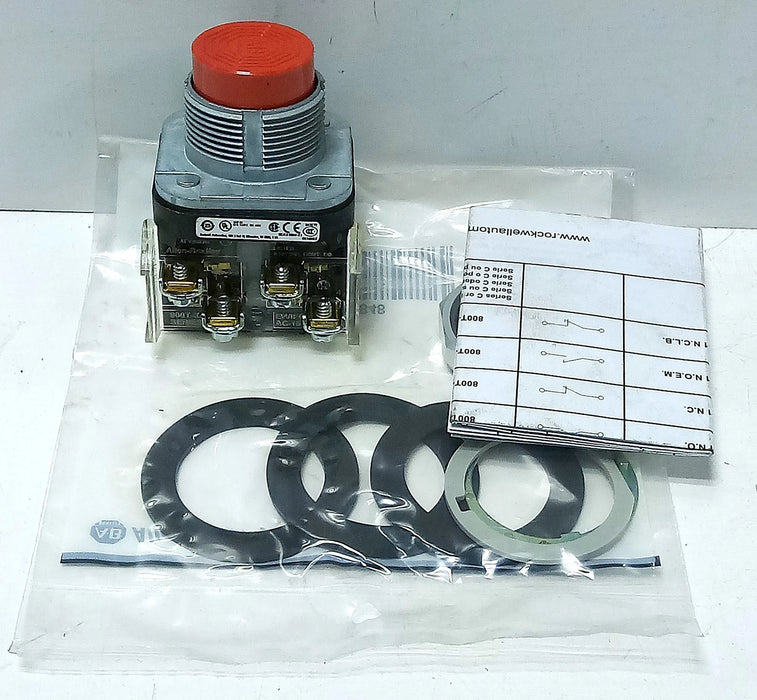 Allen-Bradley 800T-B6A 30 mm Extended Head Pushbutton w/ 1 NO and 1 NC Contacts