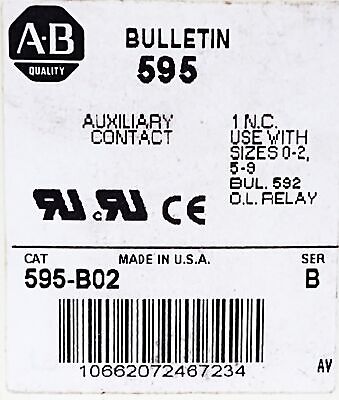 Allen-Bradley 595-B02 10 A Auxiliary Contact for NEMA Motor Sizes 0-2 and 5-9
