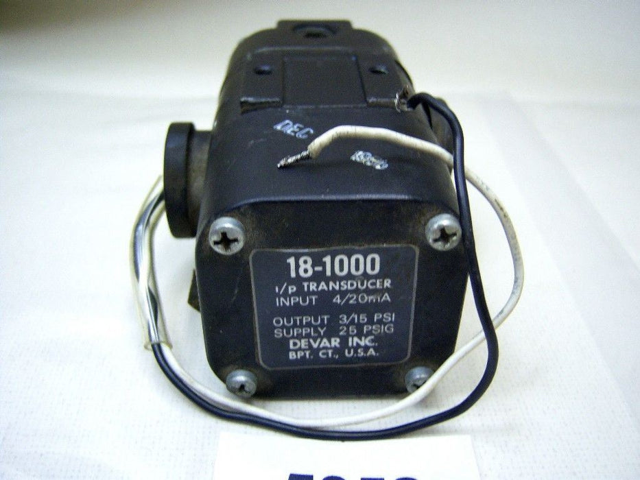 Devar Transducer 18-1000 Input 4/20 Ma Output 3/15 PSI 25 Psig