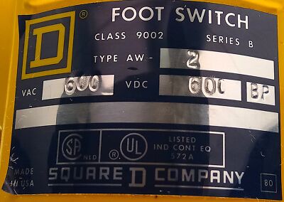 Square D 9002-AW-2 600 V AC/DC 5 A Foot Switch