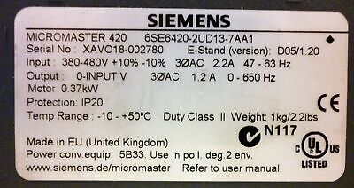 Siemens 6SE6420-2UD13-7AA1 MICROMASTER 420 AC Drive