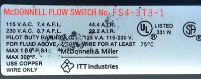 McDonnell FS4-3T3-1 115-230 V 160 psi 1 in NPT Flow Switch