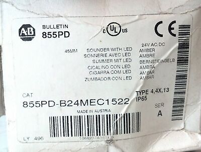 Allen-Bradley 855PD-B24MEC1522 24 V AC/DC 45 mm Amber Lens Pilot Light w/ Sound
