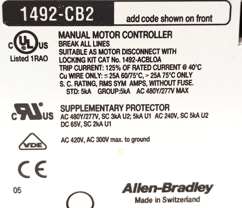 Allen-Bradley 1492-CB2G160 480Y/277V 16 A 2-Pole Circuit Breaker for Motors