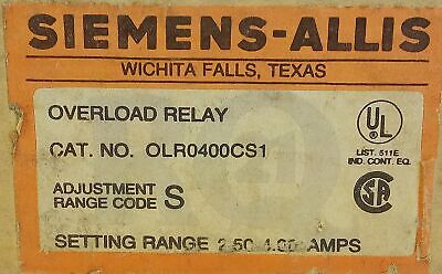 Siemens OLR0400CS1 ALLIS 600 V 2.5-4.0 A Adjustable Overload Protection Relay