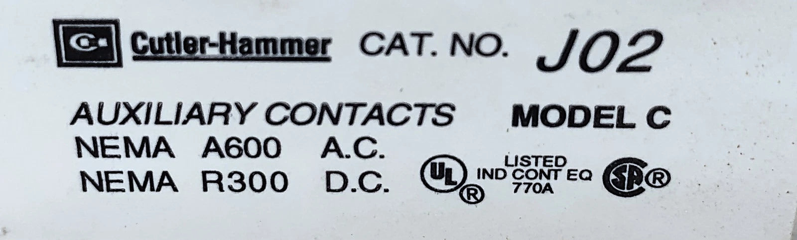 Cutler-Hammer J02 Model C 600VAC/300VDC 10 A Auxiliary Contact block