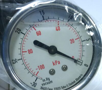 Grainger 4CFG9 30-0 in Hg Stainless Steel Bottom Mount Vacuum Gauge
