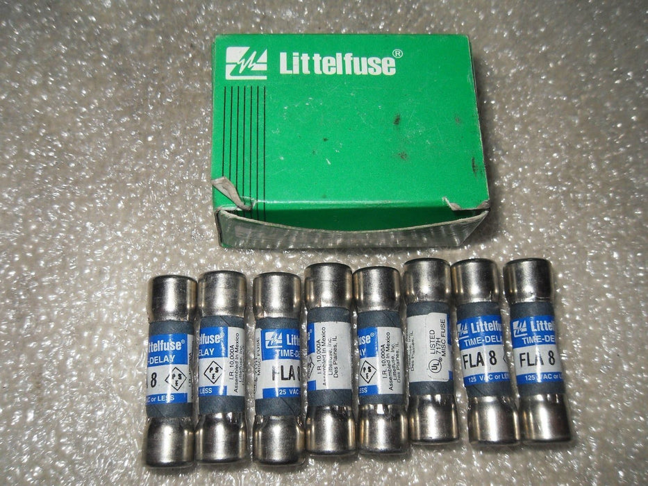 8 Littelfuse FLA-8 125VAC 8A Time Delay Fuses