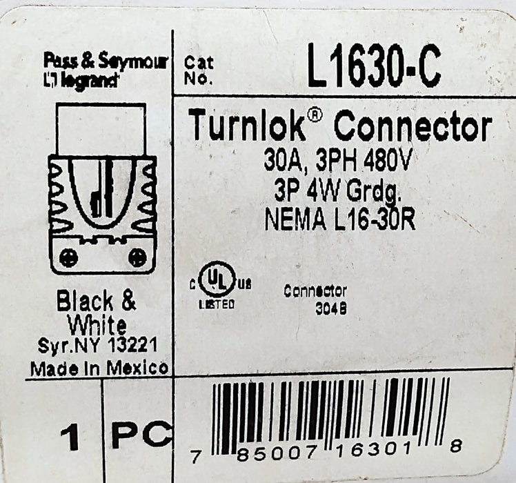 Legrand L1630-C 480 V AC 30 A L16-30R 2 Pole Locking Electrical Plug Receptacle