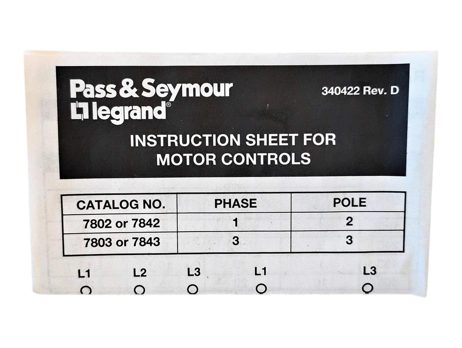 Pass & Seymour 7812-EX 600 V AC 1 PH / 30 A 10 HP 2 P Manual Controller