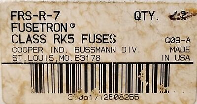 Bussmann FRS-R-7 600 V AC / 300 V DC 7 A Fusetron Time-Delay Fuses - Lot of 7