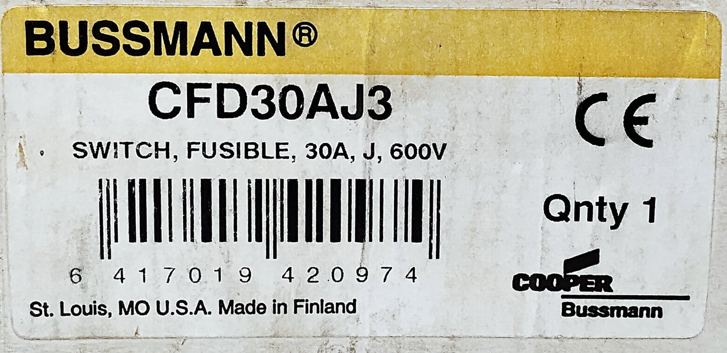 Bussmann CFD30AJ3 600 V AC 30 A 3 Pole Fusible Disconnect Switch w/ Rod