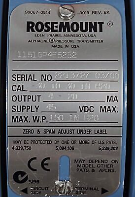 Rosemount 1151GP4E52B2 Alphaline Pressure Transmitter