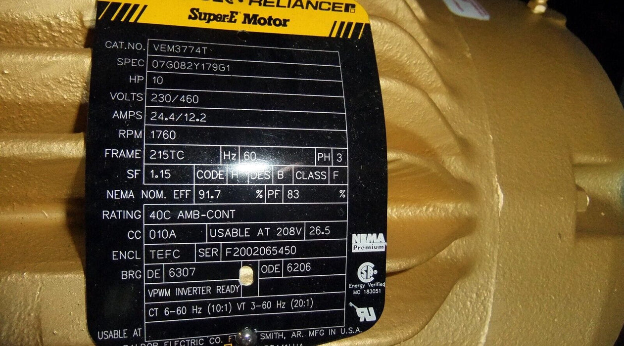 Baldor 10 HP Motor C-Face Footless VEM3774T