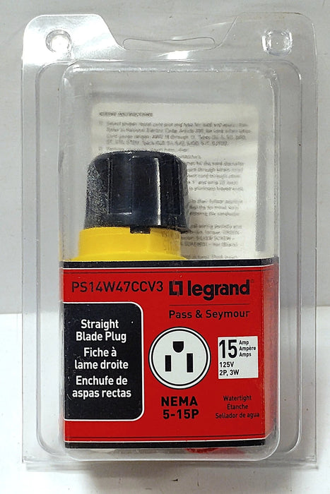 Legrand PS14W47CCV3 125 V AC 15 A 5-15P 2 Pole Watertight Straight Blade Plug