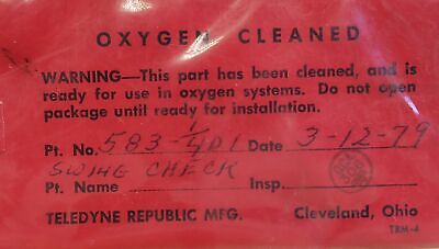 Teledyne 583-1/4D1 Oxygen Cleaned Check Valve