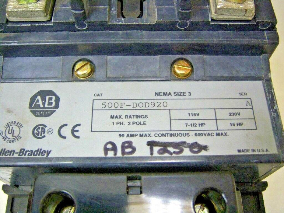 Allen-Bradley Size 3 Contactor 500F-DOD920 2P 90A