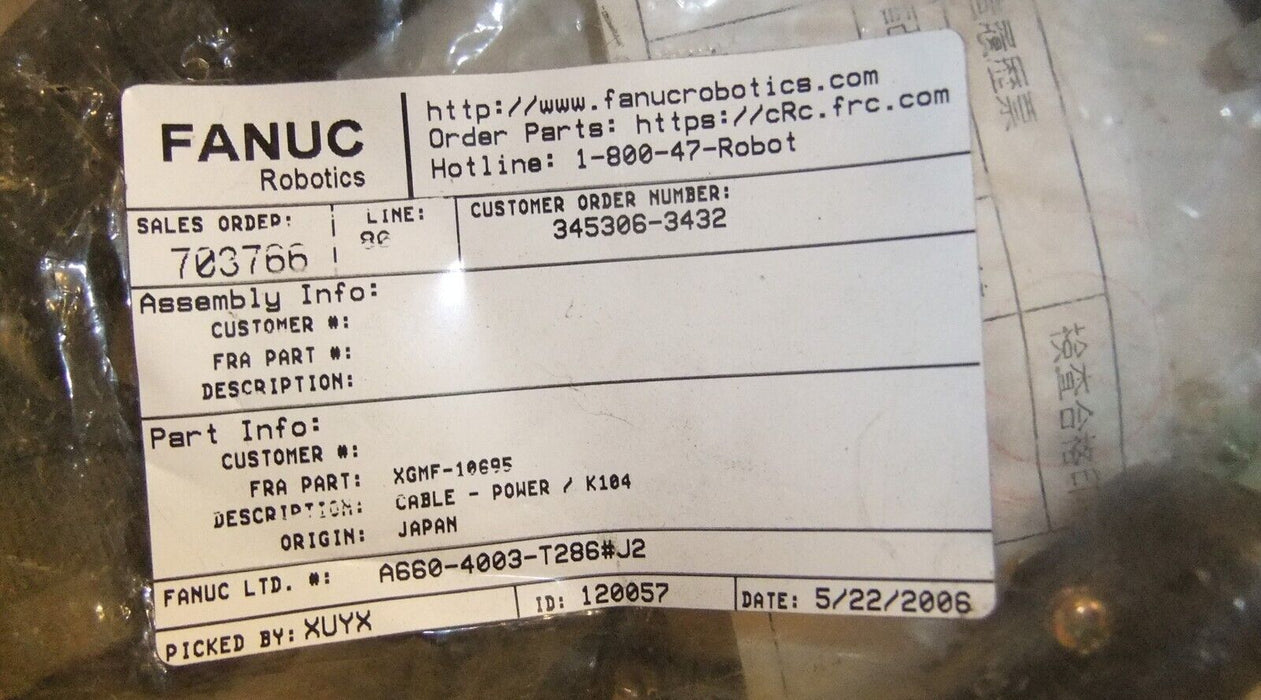 Fanuc Robot Power Cable K104 A660-4003-T286#J2