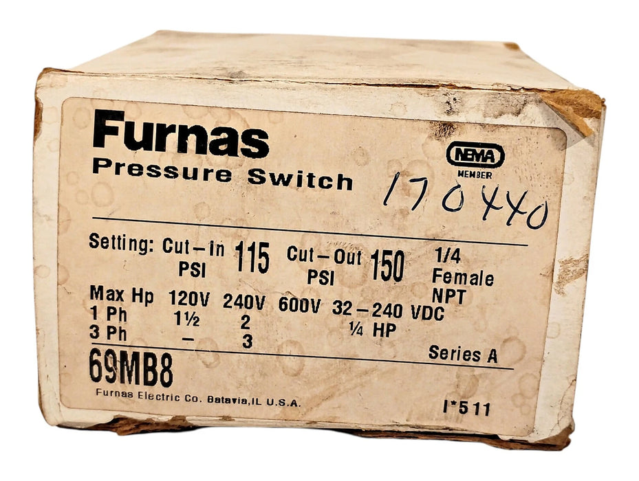Furnas 69MB8 115-150 psi Pressure Switch