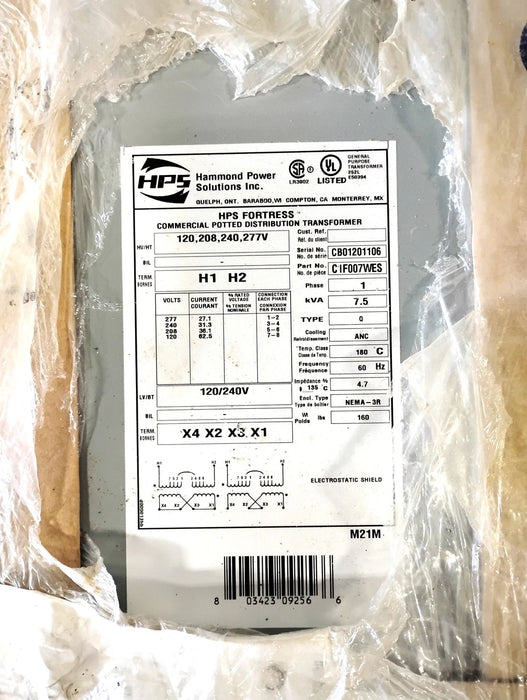 Hammond Power C1F007WES 120/208/240/277 V 7.5 kVA 1 PH Fortress Transformer