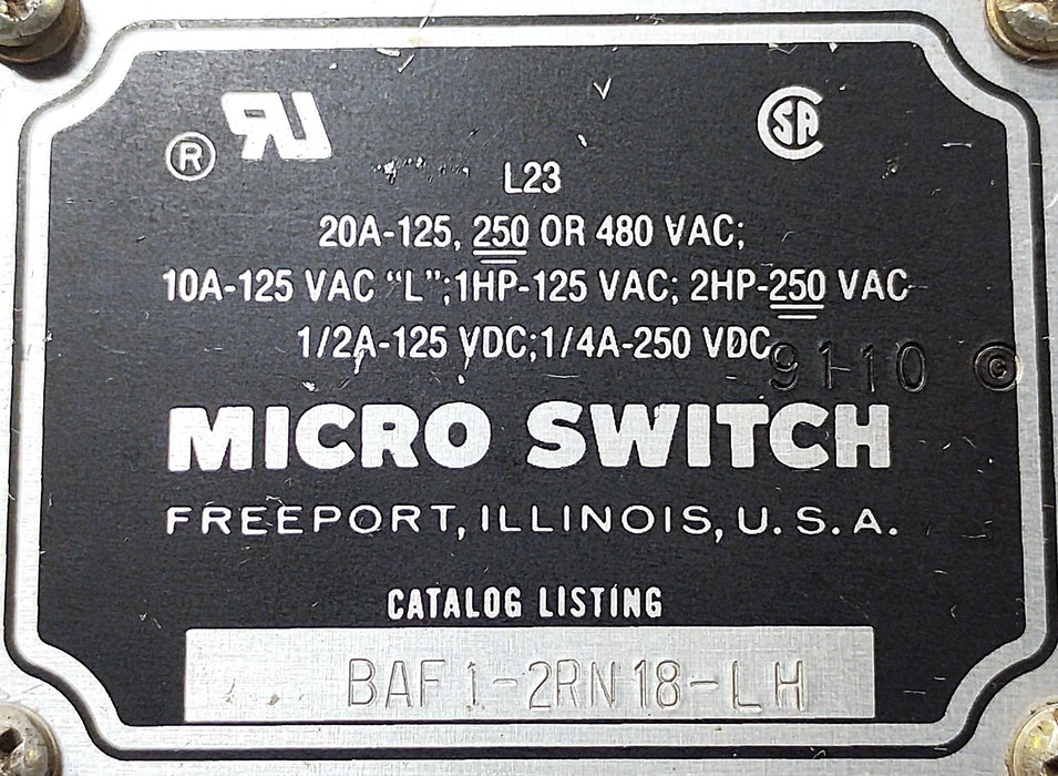 Micro Switch BAF1-2RN18-LH 125/250/480 V AC/DC 20 A Limit Switch w/ Wobble Stick