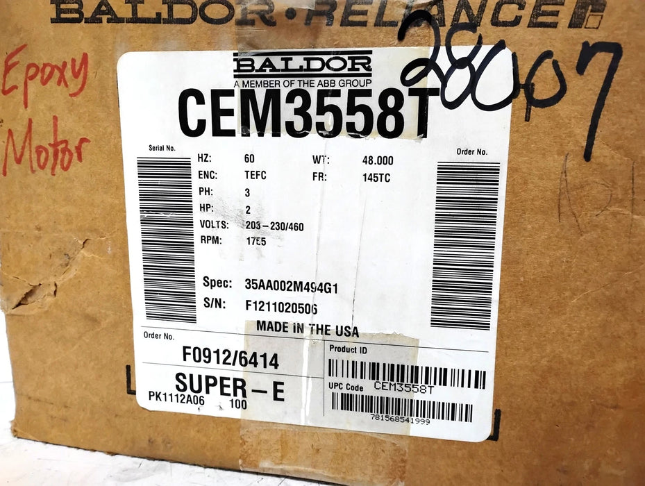 Baldor CEM3558T 230/460 V 1760 RPM 2 HP Super E General Purpose Motor