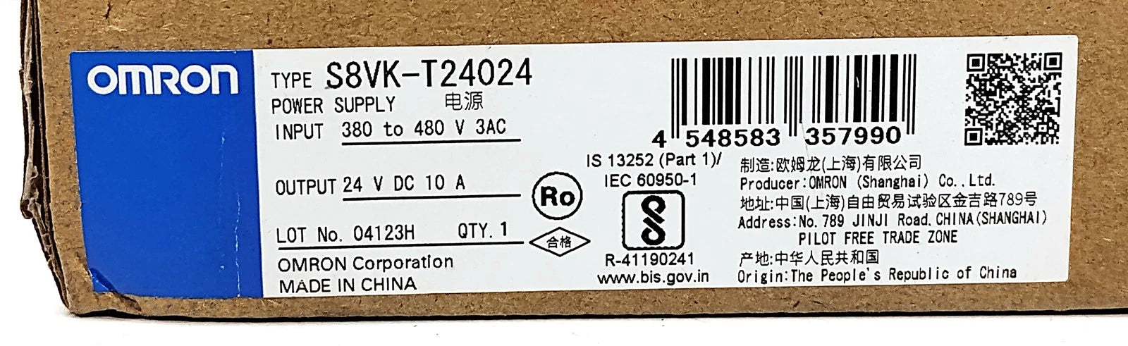 Omron S8VK-T24024 240 W Power Supply w/ 380-480 V AC Input and 24 V DC Output