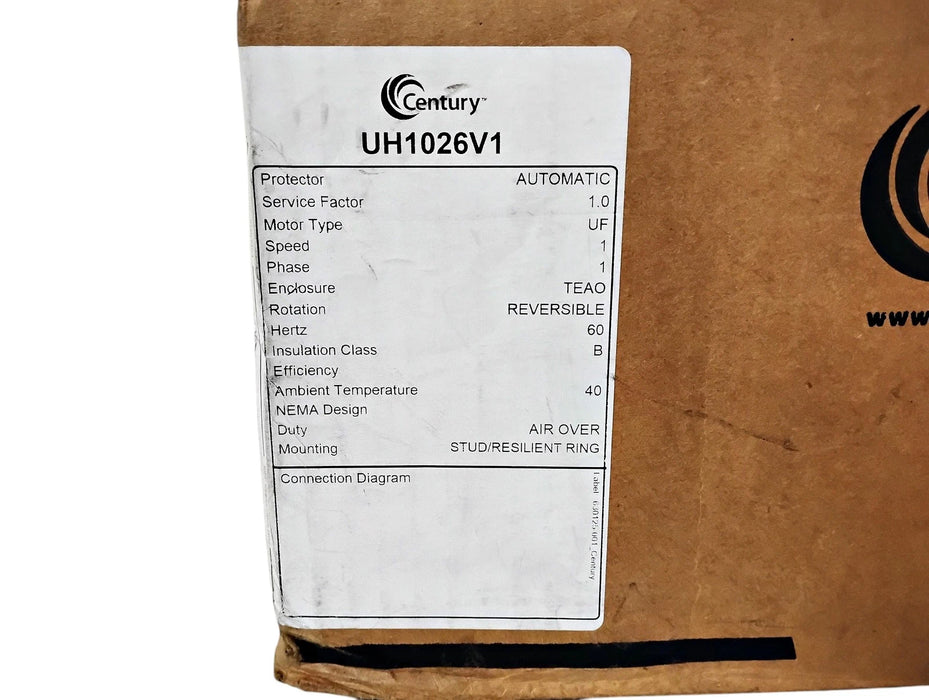 Century Motors UH1026V1 115 V 1/4 HP 1075 RPM 1 PH TEAO Unit Heater Motor