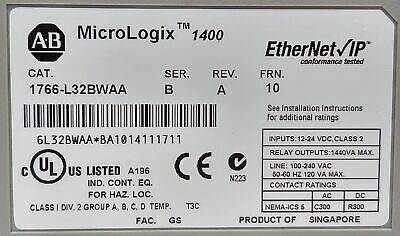 Allen-Bradley 1766-L32BWAA Ser B MicroLogix 1400 PLC I/O Module w/ Ethernet‚àöIP