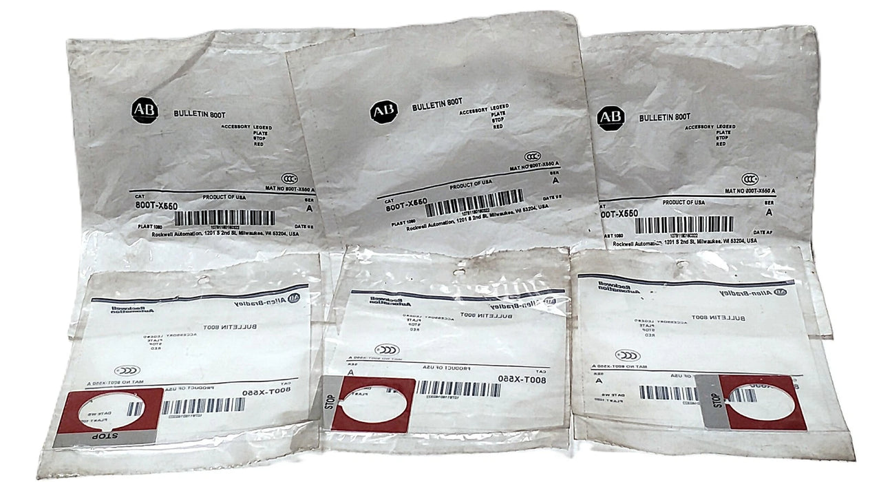 Allen-Bradley 800T-X550 STOP Red Aluminum Legend Plate for 30 mm Switches