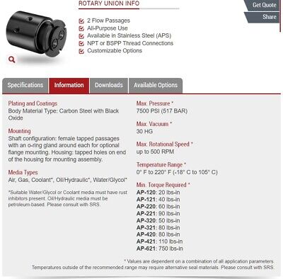 Scott Rotary Seals AP-320 Rotary Union