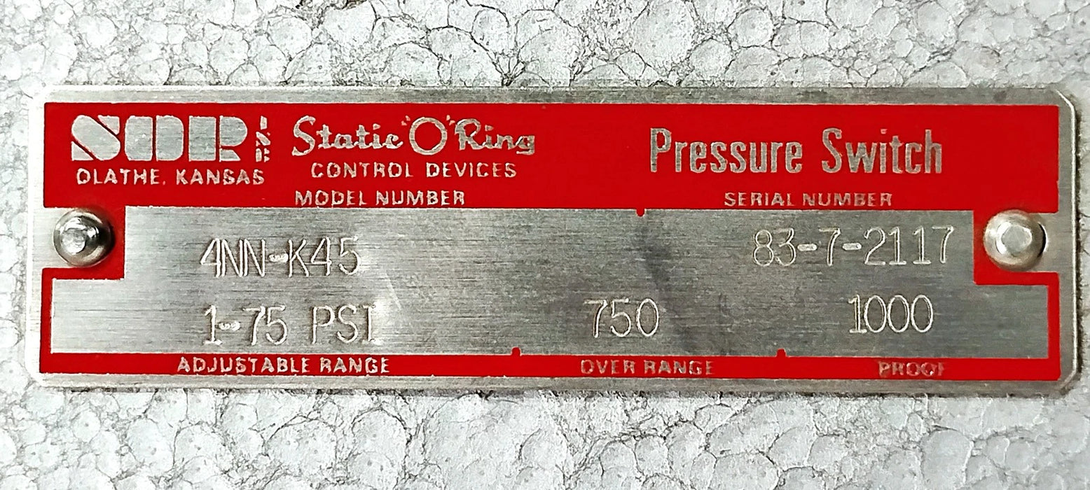 SOR 4NN-K45 1-75 psi Adjustable Pressure Switch